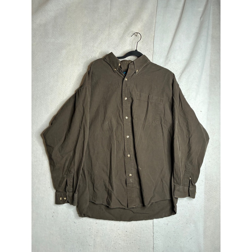 Tri-Mountain Mens 2XL Brown Micro Check Cotton Button Down Shirt Long Sleeve